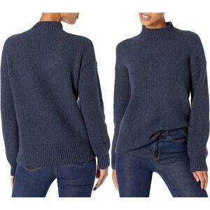 NWT Goodthreads Boucle Shaker Stitch Balloon-Sleeve Knit Sweater Navy Heather L